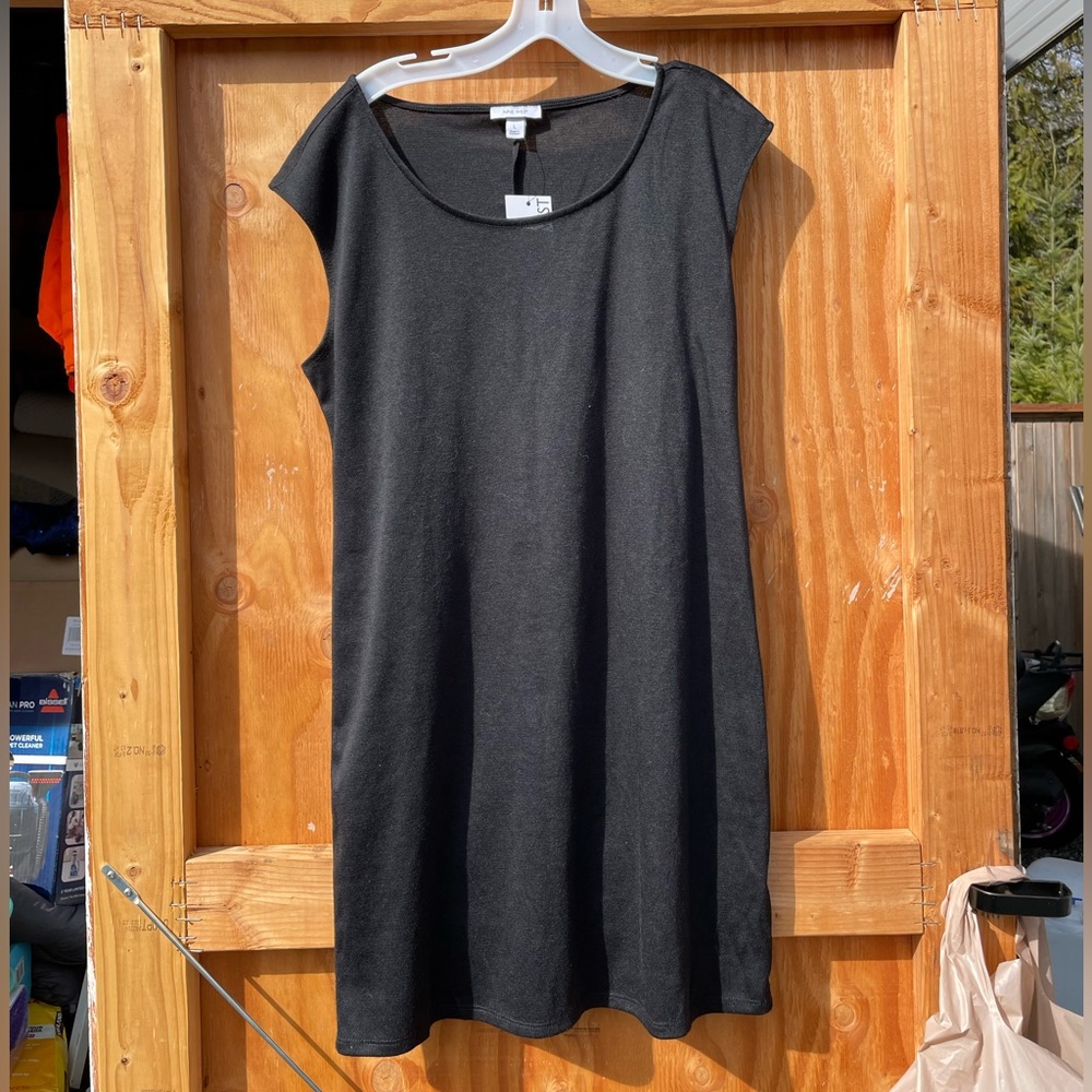 NWT Nine West Scoop Neck Cap Sleeve Black Sheath Dress Large 12/14